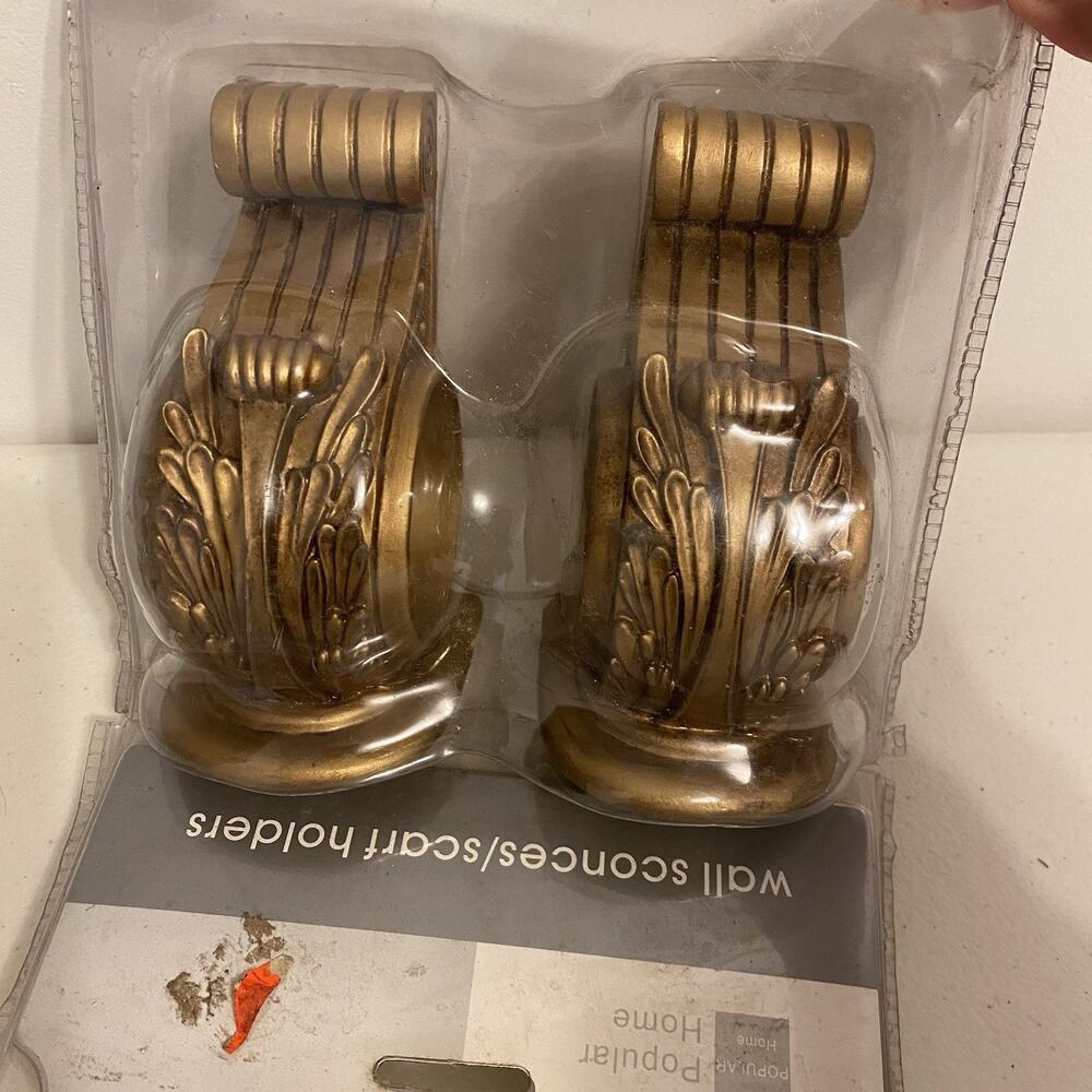 Popular Home Wall Sconce Scarf Holder Acanthus Leaf Feather Sconce Pair Gold New - Picture 2 of 5